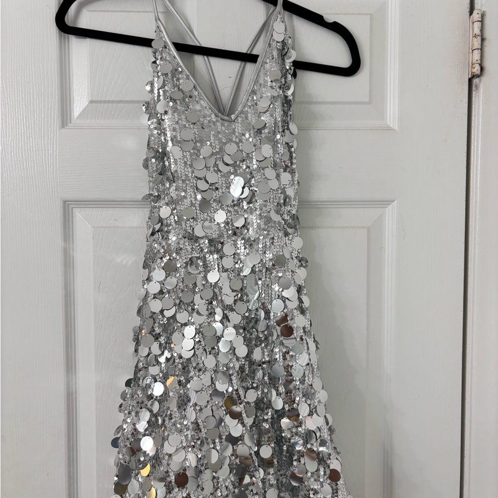 Silver Sequin Backless Dress